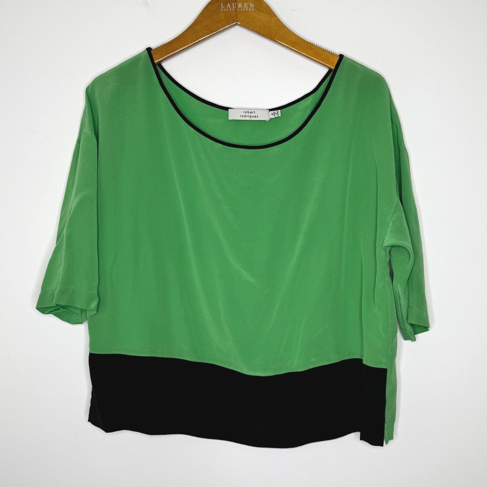 Robert Rodriguez Colorblock Green/Black Blouse Size 8